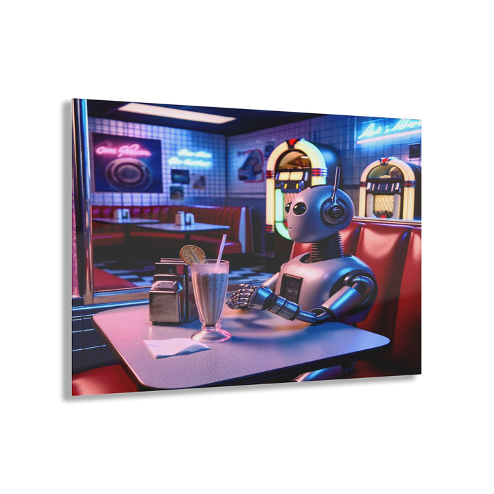 Acrylic Wall Art, RetroBot take a milkshake break. Neon Display 14”x11”