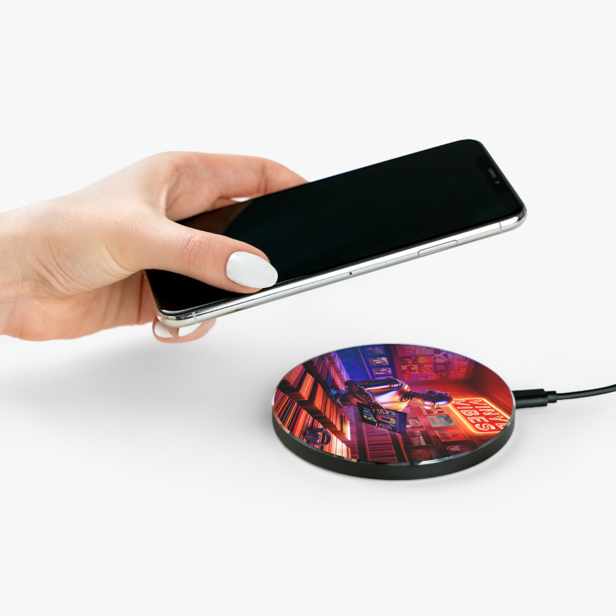 Wireless Charger, Reliable Durable, The ‘Vinyl Vibes’ phone Charger.